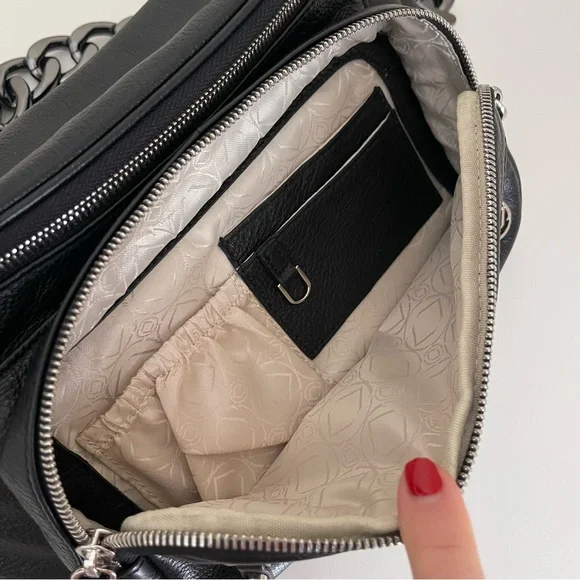 Kerikit England VANESSA LEATHER SLING BAG Black Gretchen Chain Gunmetal Travel - Picture 7 of 9